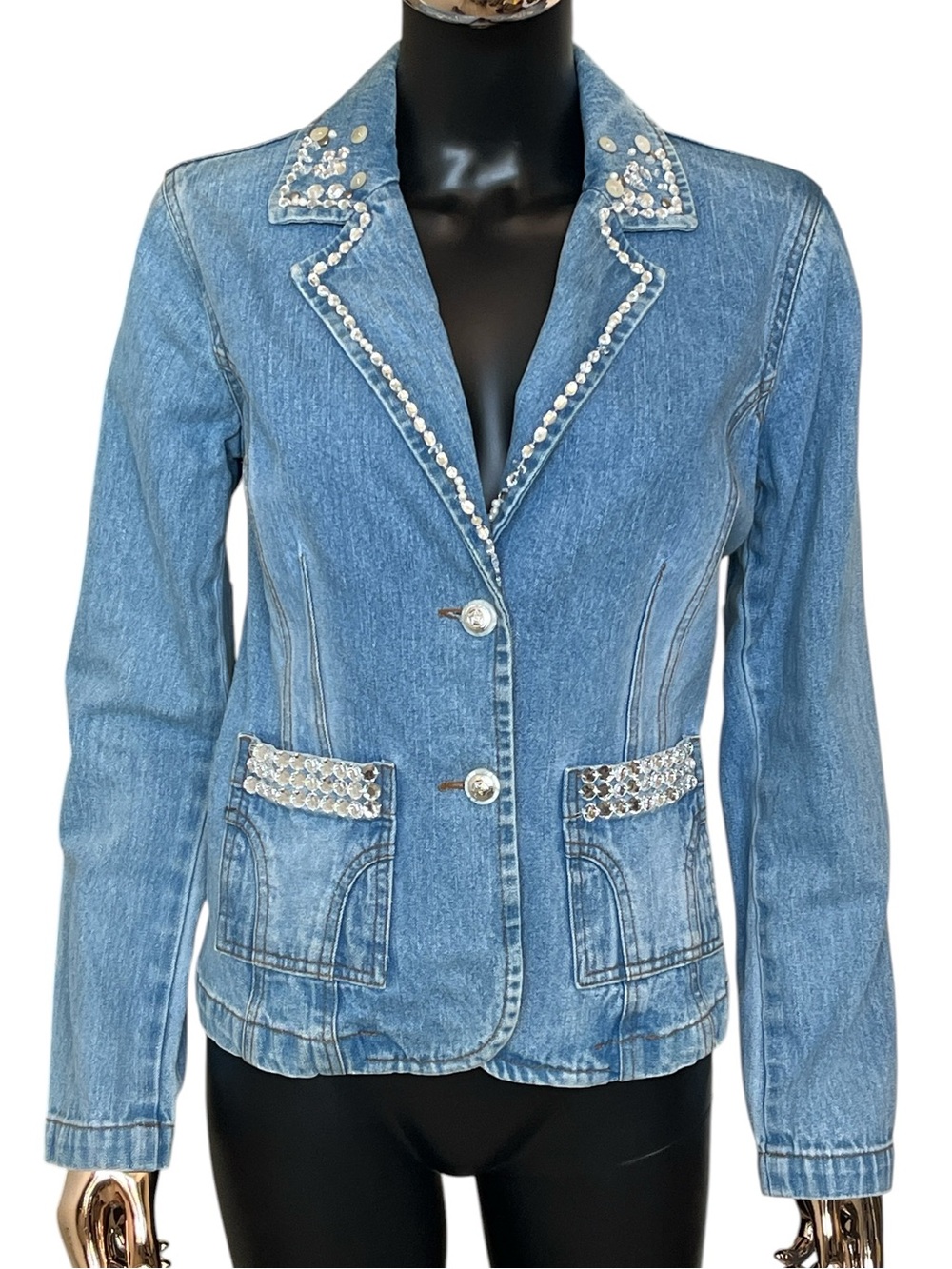 Jeanology Collection Vintage Rhinestone Denim Jacket Size 8 Y2K